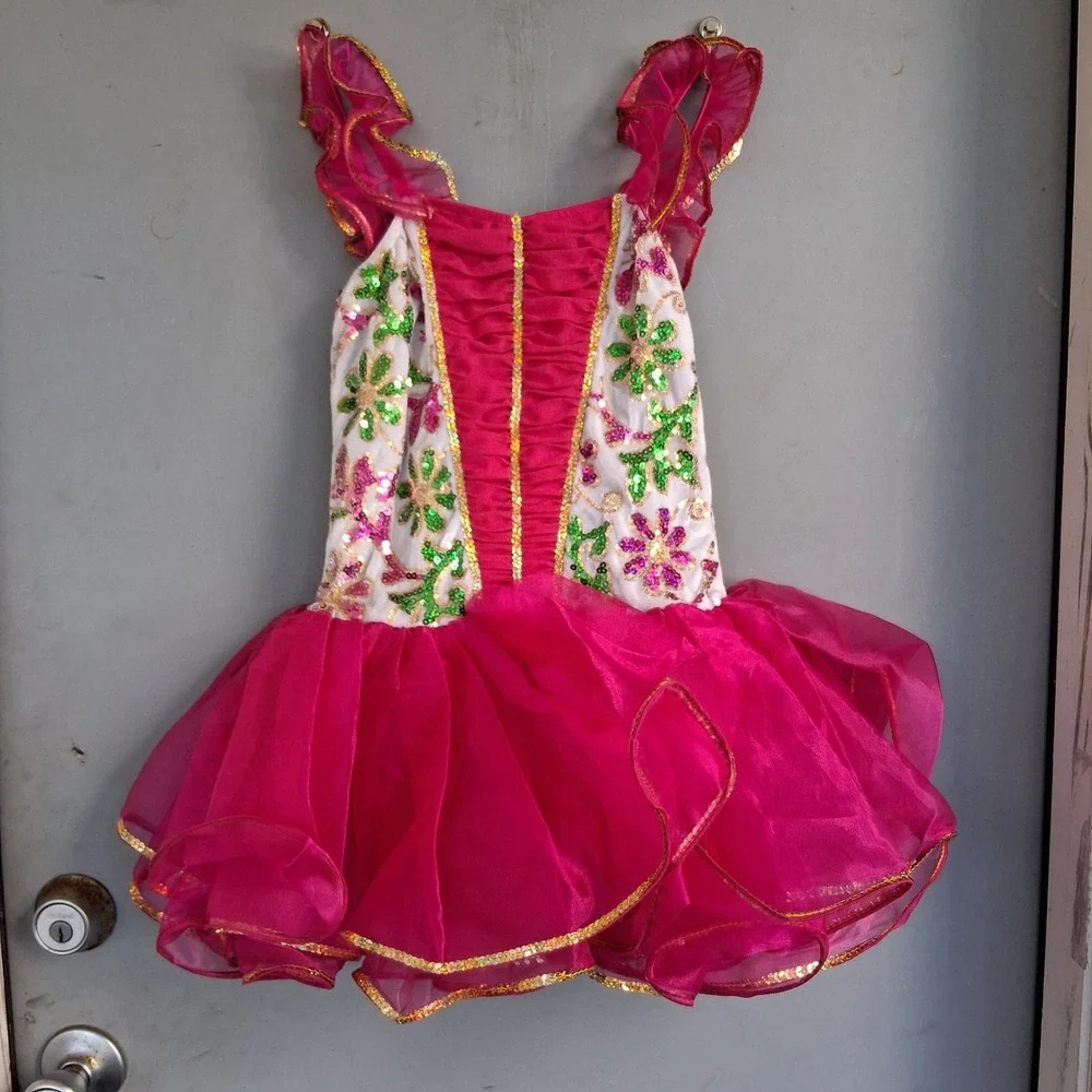 Art Stone The Competitor Pink Sequin Floral Dance Costume Tutu Dress 5044 LC